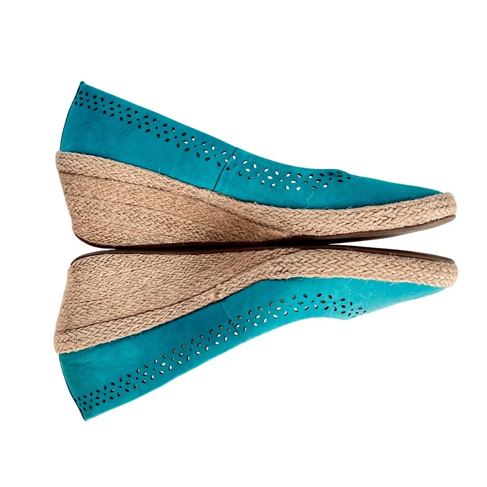 Walk With Me Coldwater Creek Shoes Wedge Espadrille Suede Slip On Jade (Size 11)